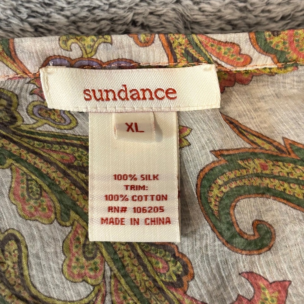 Sundance Womens Silk Top XL Paisley Crochet Trim Sheer Boho Fairy Romantic 20598 - Picture 3 of 9